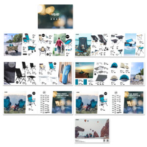 Collage showcasing UQUIP products including camping chairs, tents, and accessories with detailed descriptions and images.